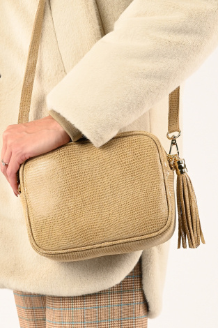 Ornella leder tas Beige